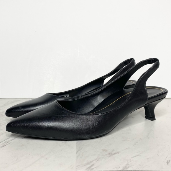 Vionic Shoes Vionic Ziva Slingback Kitten Heel Black Leather Pump 8